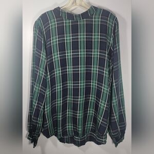 LOFT Blue | Green Plaid Blouse